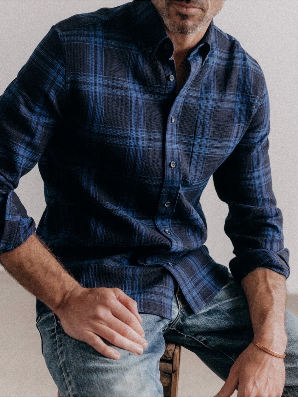 Taylor Stitch Navy and Blue Plaid Button-Down Shirt